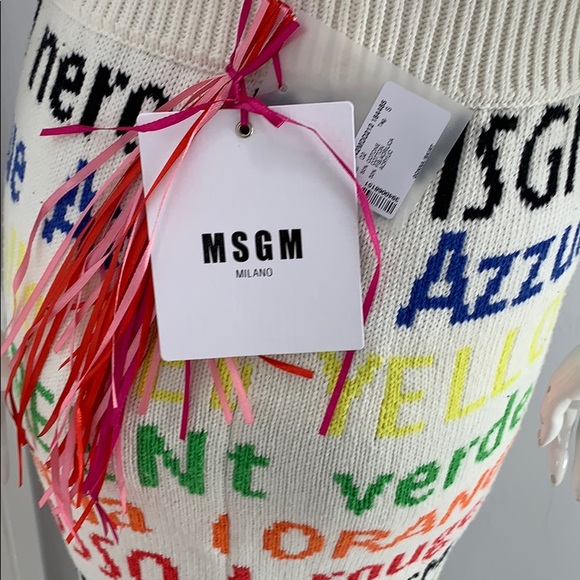 NWT! MSGM Sweater Knit Pencil Skirt with Color words distressed bottom - Picture 5 of 5